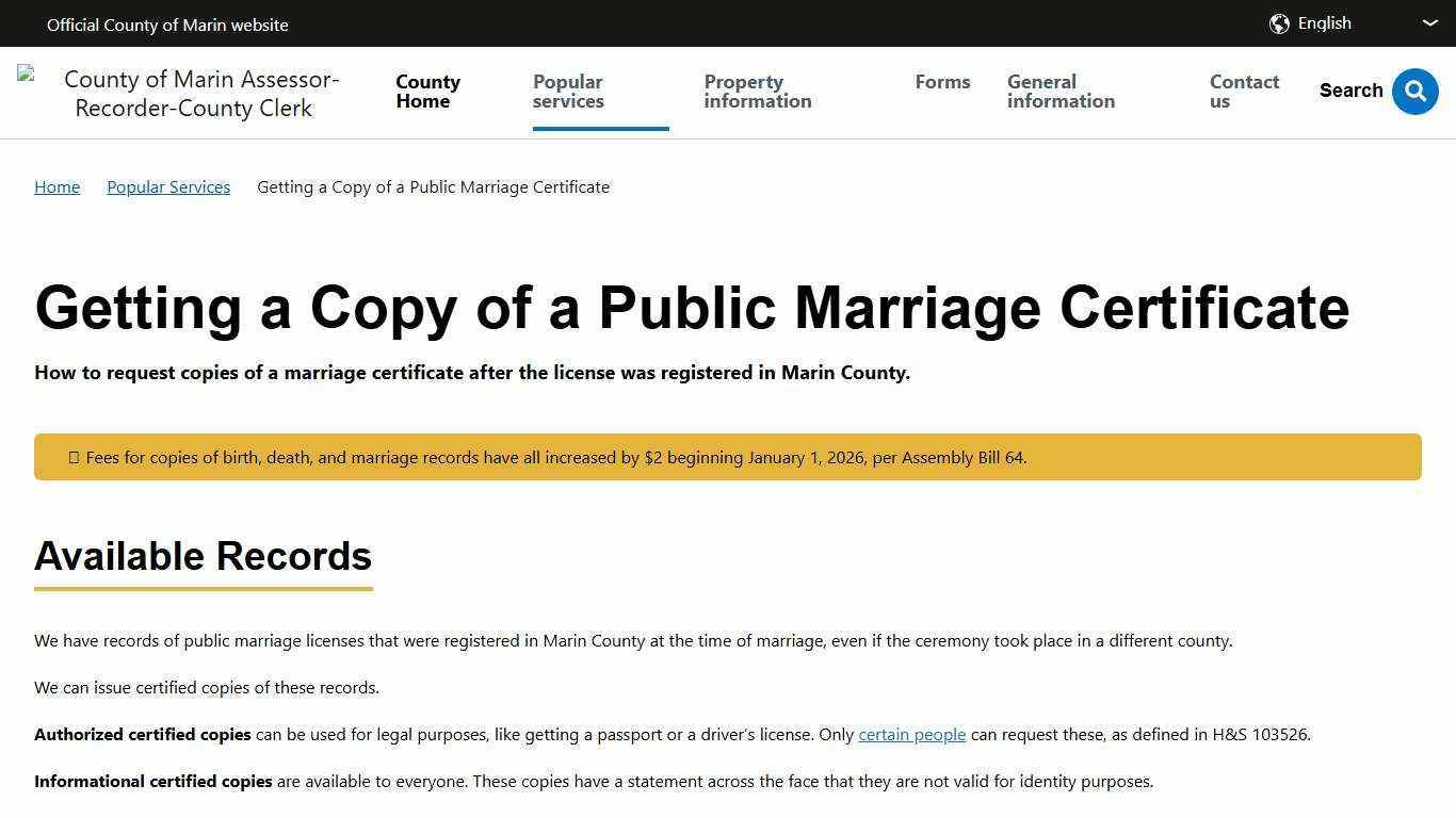 Getting a Copy of a Public Marriage Certificate